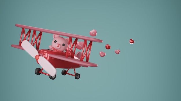 Valentinstag Banner mit Herz und niedlichen Bären im Flugzeug.