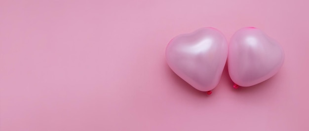 Valentinstag-Banner mit Herzform zwei Luftballons kopieren Raum einfarbig rosa
