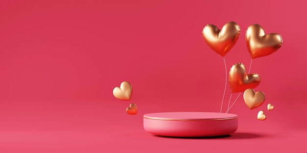 Valentinstag Bühne Podium Mock-up mit Herz Produkt Display Showcase 3D-Rendering