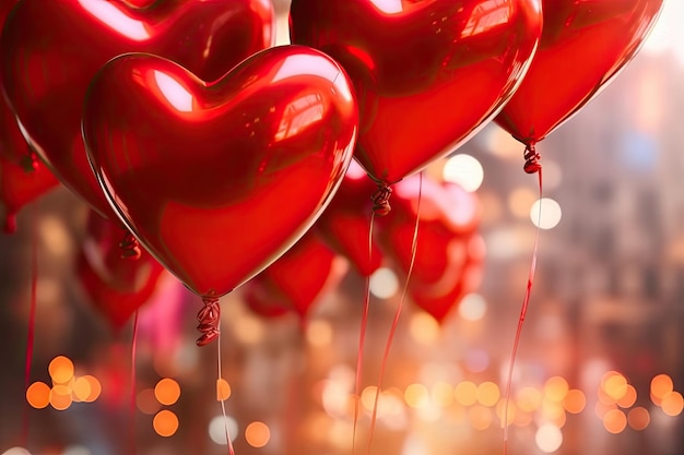 Valentinstag Feier rote Luftballons Herz Liebe schöne Bokeh Hintergrund Banner Generative AIxA