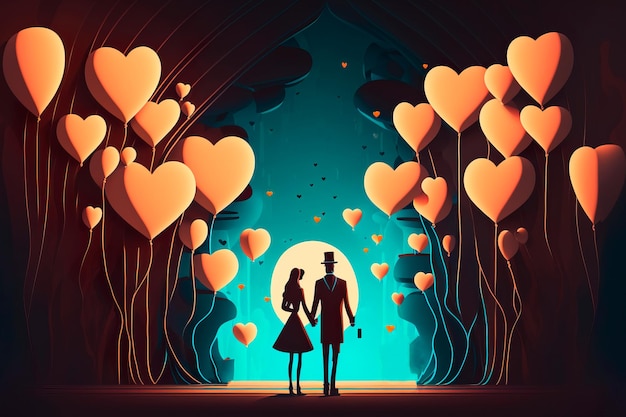 Valentinstag Feier Schönes Paar mit herzförmigen Luftballons