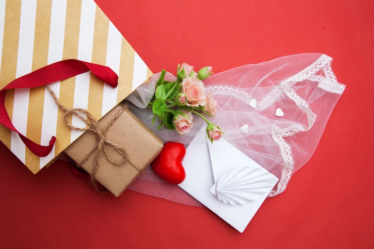 Foto valentinstag geschenk tasche zusammensetzung. valentinstag-konzept