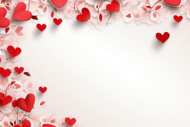 Valentinstag-Grenzbild mit roten Herzen und romantischen Motiven im Hintergrund