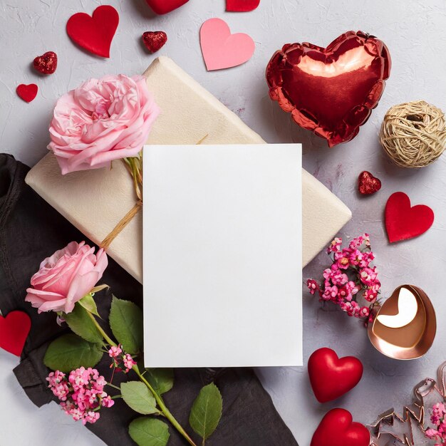 Foto valentinstag-grüßkarte-mockup top-view-flat-lay