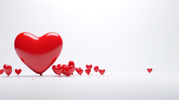 Valentinstag-Grußkarte mit roten Luftballons in Herzform auf weißem Hintergrund Generative KI