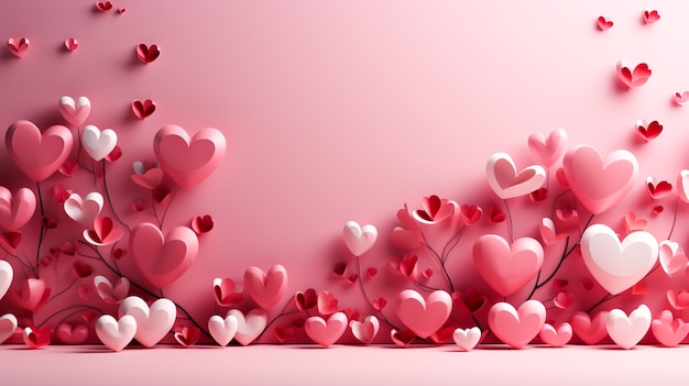 Valentinstag-Hintergrund mit Herzen auf rosa 3D-Herzen