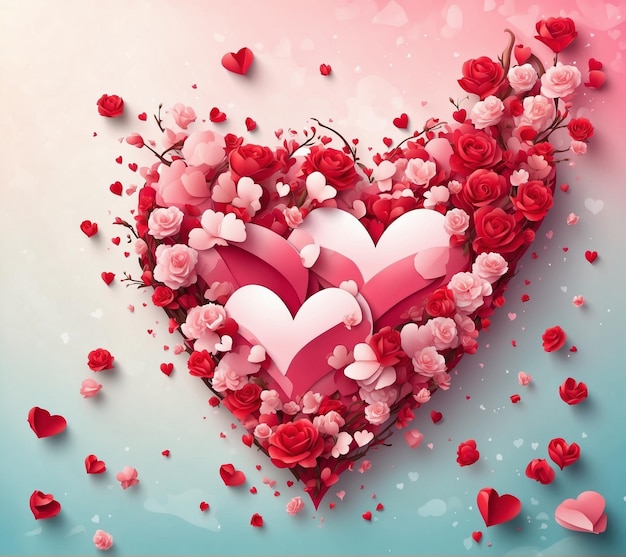 Valentinstag-Hintergrund mit Herzen und Blumen Vektorillustration