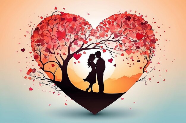 Foto valentinstag-hintergrund mit romantischem paar und herzbaum