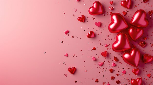 Valentinstag-Hintergrund mit rosa Herzen und Kopierraum, erstellt mit generativer KI