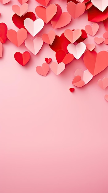 Valentinstag-Hintergrund mit rotem rosa Papier, Herz-Telefon-Hintergrunde