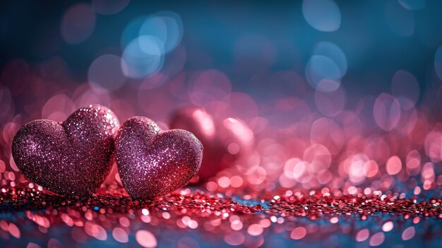 Valentinstag-Hintergrund mit roten Herzen und Bokeh-Lichtern