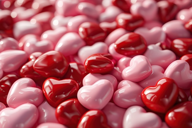Valentinstag-Hintergrund mit roten und rosa Herzen 3D-Rendering