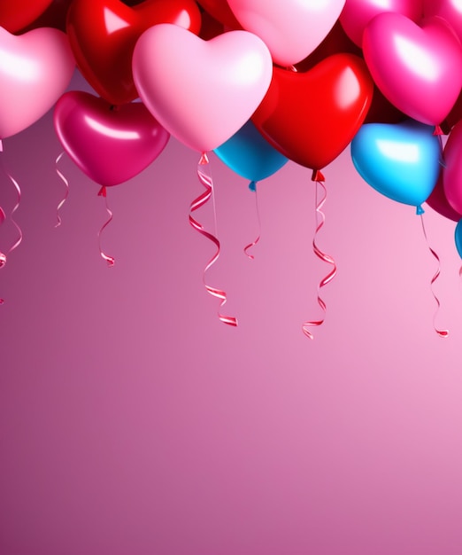 Valentinstag-Hintergrund mit roten und rosa Herzen wie Ballons auf rosa Hintergrund