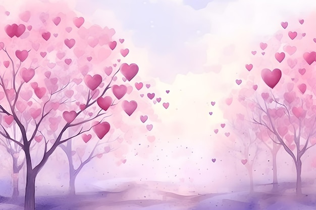 Foto valentinstag hintergrund mit süßen herzen in pastellfarbe durch aquarell-stil generative ki