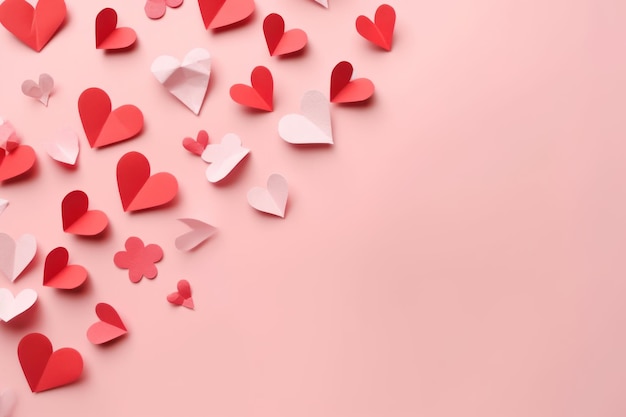 Valentinstag Hintergrund Papierherzen auf rosa Hintergrund Generative AI