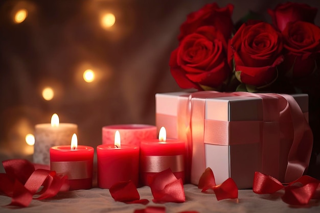 Valentinstag Hintergrund Rosen und Rotweingläser AI-Technologie generiertes Bild