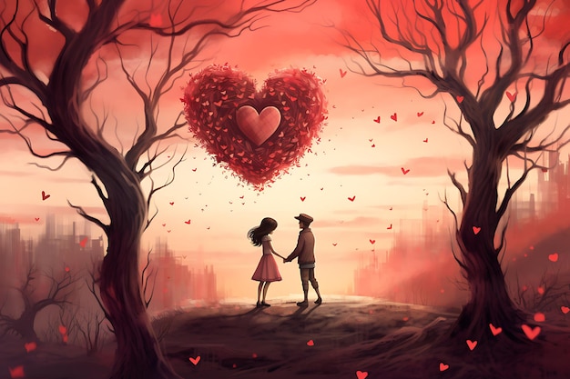 Valentinstag Illustration Hintergrund flach Erstellt mit künstlicher Intelligenz