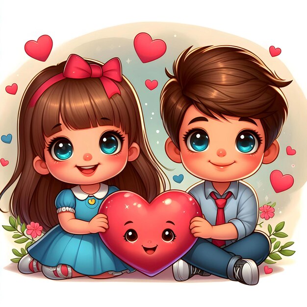 Valentinstag-Karte, verliebtes Paar mit Herzrose, Teddy-Tag, Liebesrahmen, ai-generierter Hintergrund