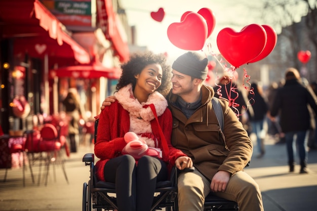 Valentinstag-Konzept Behindertes Paar lächelt zusammen und zeigt ihre Liebe