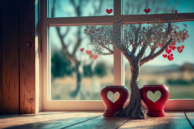 Valentinstag-Konzept im Innenbereich zwei liebevolle HerzenGenerative AI