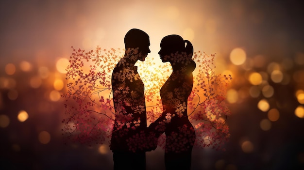 Valentinstag-Konzept mit einem romantischen Paar, das sich vor einem verschwommenen Hintergrund abhebt. Generative KI