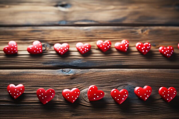 Foto valentinstag-konzept mit roten herzen auf hölzern hintergrund banner abstract kopieren sie platz