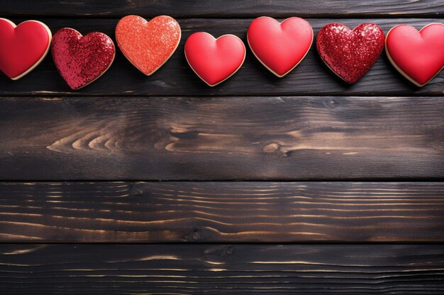 Foto valentinstag-konzept mit roten herzen auf hölzern hintergrund banner abstract kopieren sie platz