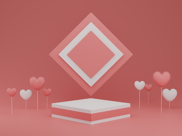Valentinstag-Konzept, weiße und rosa Herzballons mit Sockel