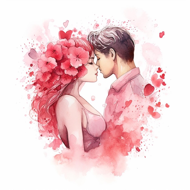 Valentinstag Küsse Aquarell Illustration Stil auf weißem Hintergrund