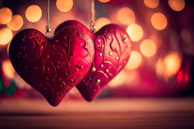 Valentinstag Liebe schön Herz am Ast des Baumes hängend Generative AI