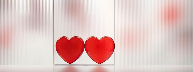 Valentinstag minimalistischer moderner Hintergrund Banner rote Herzen Wellglas-Effekt Wand