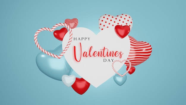 Valentinstag mit Herzen, Valentinstagskonzept, 3D-Rendering