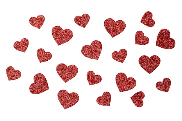 Valentinstag Ornament Dekorationen mit glitzernden roten Herzen, Muster isoliert auf weiß