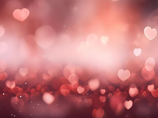 Valentinstag-Party-Dekorationen Hintergrund Rote Herzen auf verschwommenem Bokeh-Hintergrund Kopie-Raum-Banner