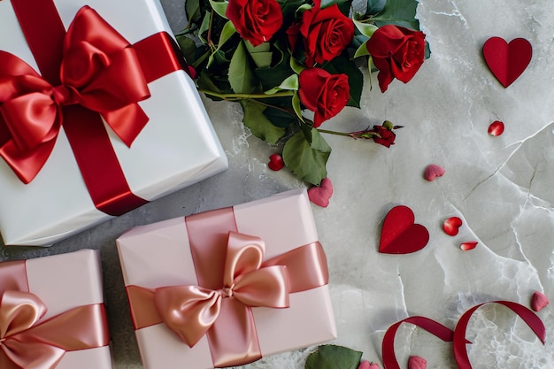 Valentinstag rosa Bild einer Rosen-Geschenkbox Valentinstag begrenzte Geschenkbox-Konzeptillustration