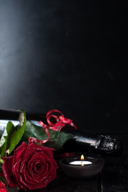 Valentinstag Rosen und Champagner