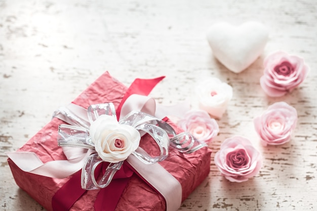 Foto valentinstag und muttertag konzept, rote geschenkbox