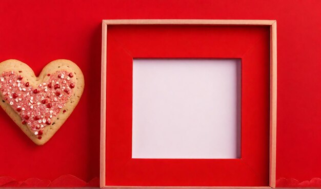 Foto valentinstag valentin kleine kekse rahmen gefüllt auf rotem hintergrund