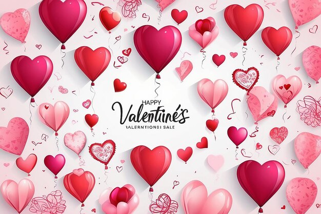 Valentinstag Verkauf Hintergrund mit Ballons Herz und Icon Set Muster Vektor-Illustration