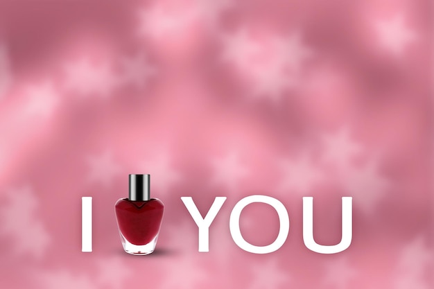 Valentinstag-Woche besondere Illustration Idee Herzform Nagellackflasche Ich liebe dich Bokeh Hintergrund Leerraum