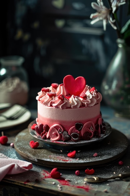 Valentinstagkuchen mit roter und rosa Creme