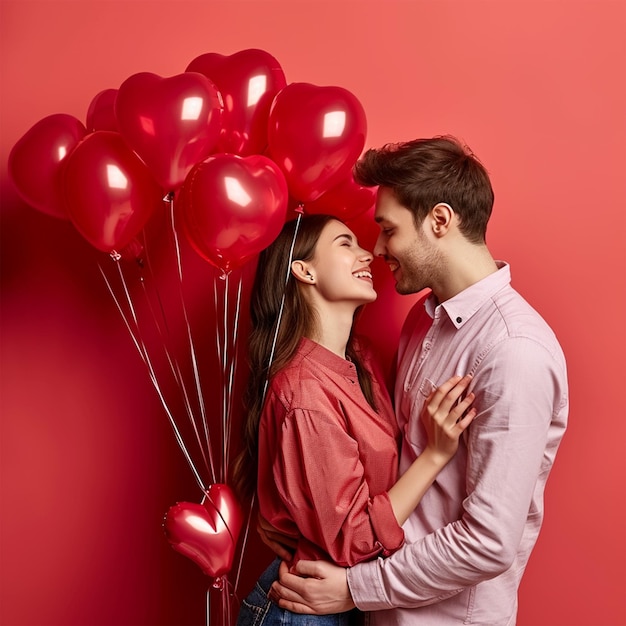 Valentinstagpaar mit den Herzballons schönes Paar