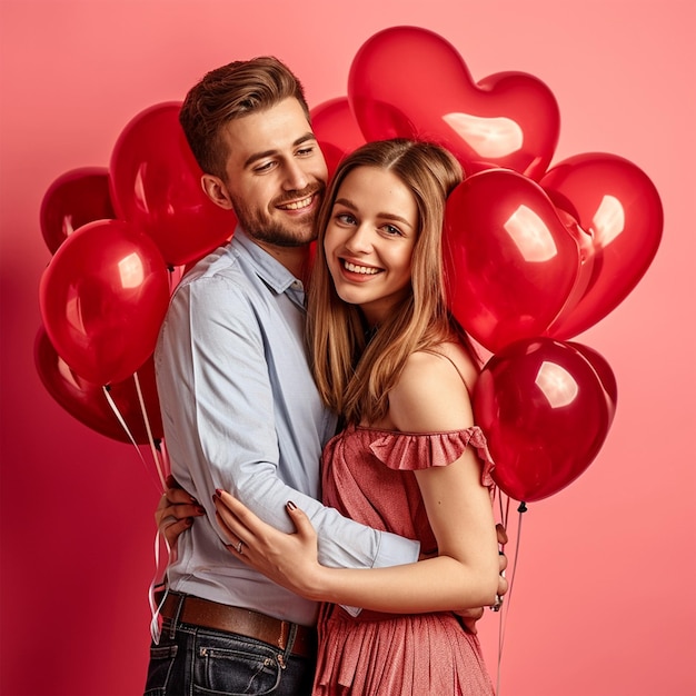 Valentinstagpaar mit den Herzballons schönes Paar