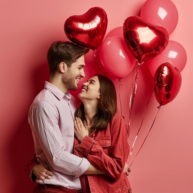 Foto valentinstagpaar mit den herzballons schönes paar