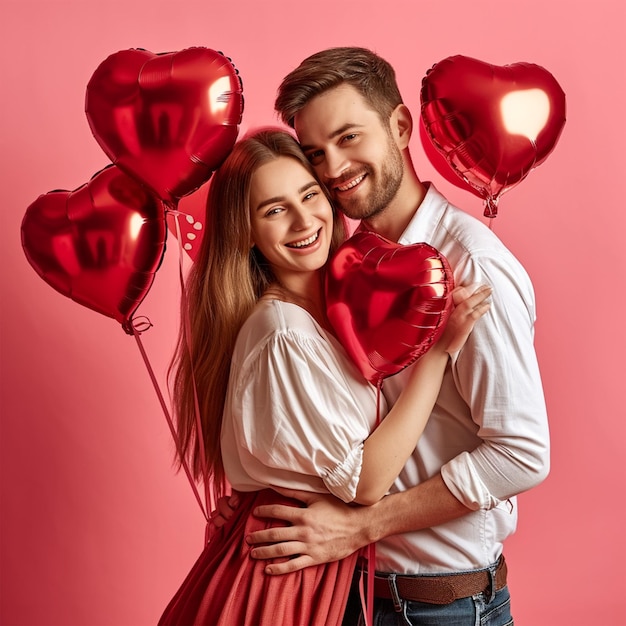 Valentinstagpaar mit den Herzballons schönes Paar