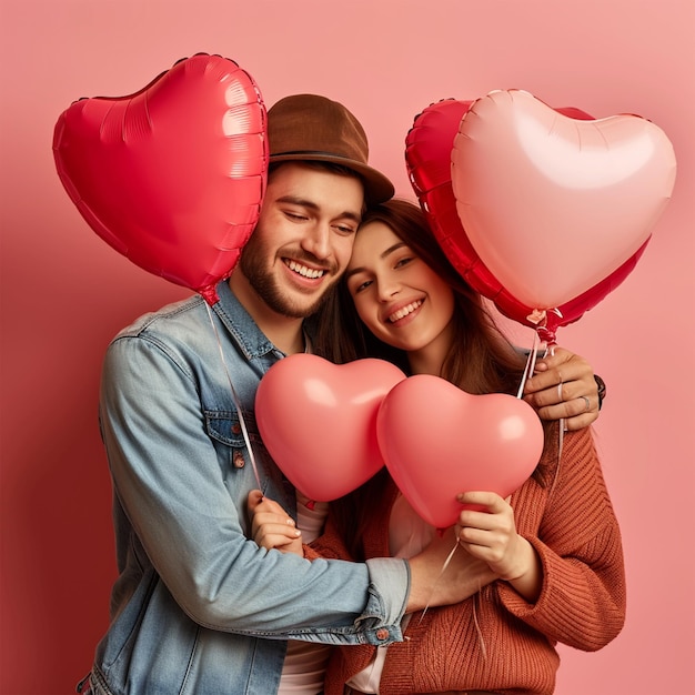 Valentinstagpaar mit den Herzballons schönes Paar