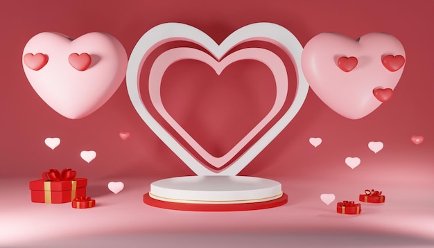 Valentinstags-Hintergrund mit Podium und Geschenkkiste