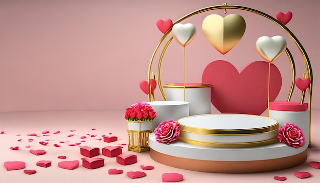 Valentinstags-Hintergrund mit rotem Herzen und Podium