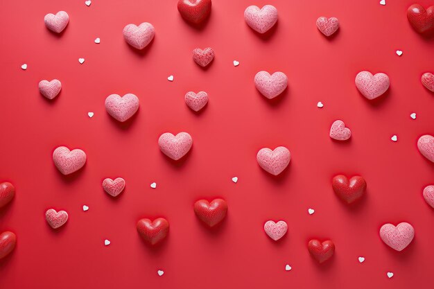 Valentinstags-Hintergrund mit roten und rosa Herzen 3D-Rendering
