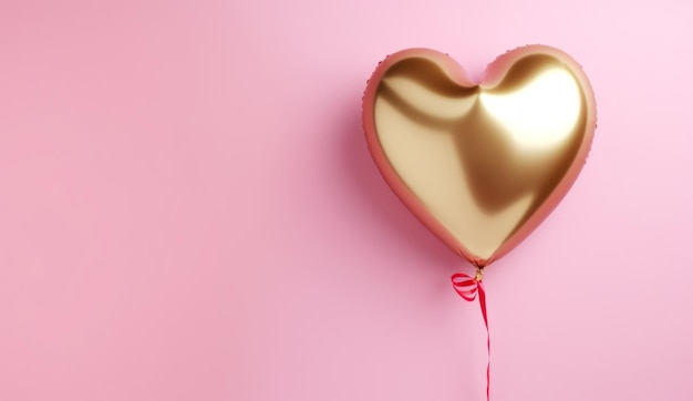 Valentinstagsballon mit goldener und rosa Folie auf rosa Hintergrund